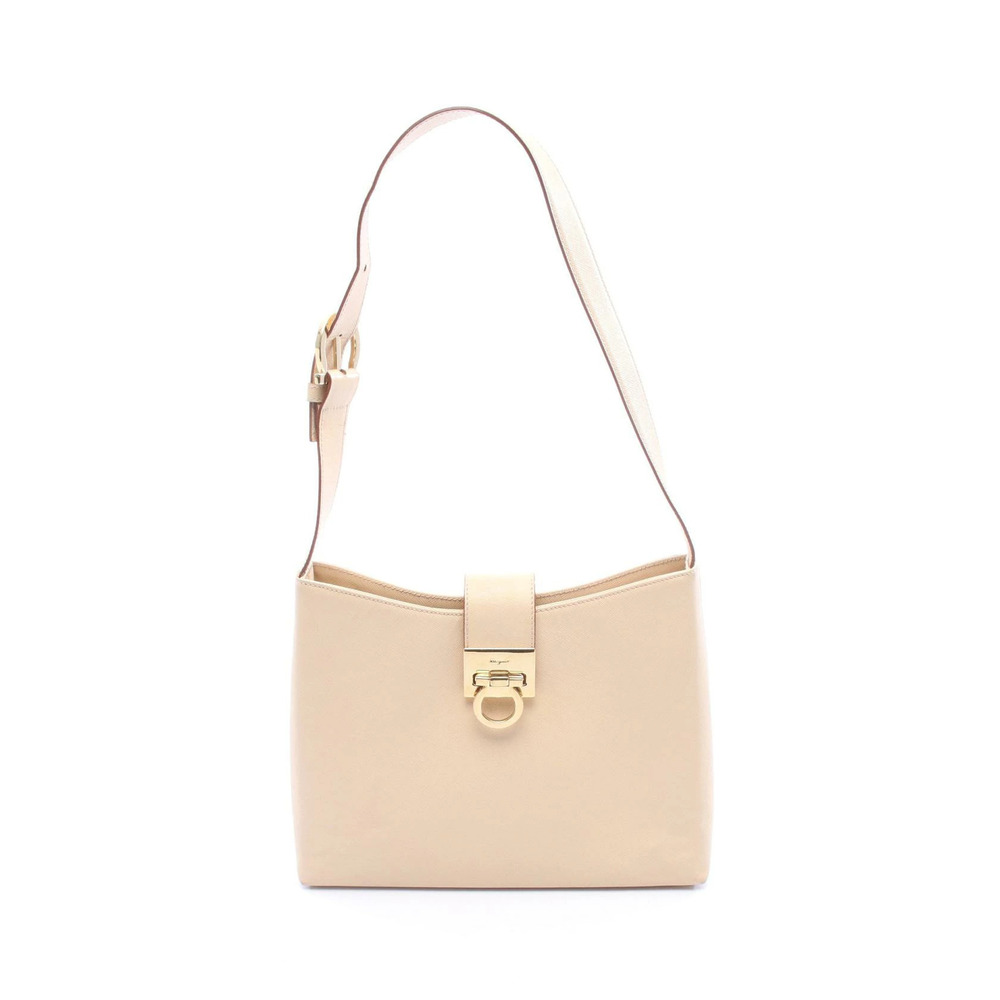 Salvatore Ferragamo Gancini Leather Shoulder Bag Beige Tan